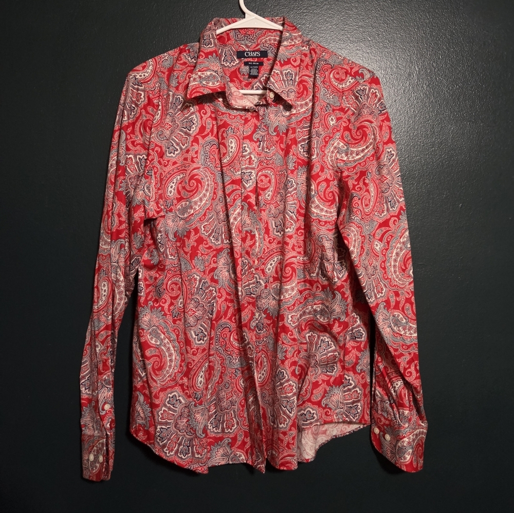 Red and Gray Paisley Button-Up Shirt